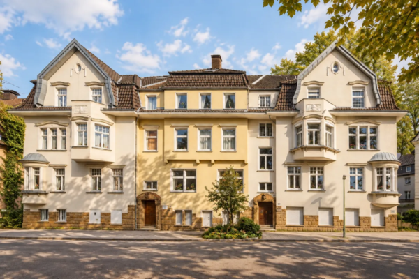 Gründerzeitvilla mit heller Fassade und Ziergiebeln in Essen-Rüttenscheid